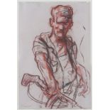 ** Peter Howson (Scottish 1958), conte on paper, "HVO" depicting a male soldier holding a rifle,