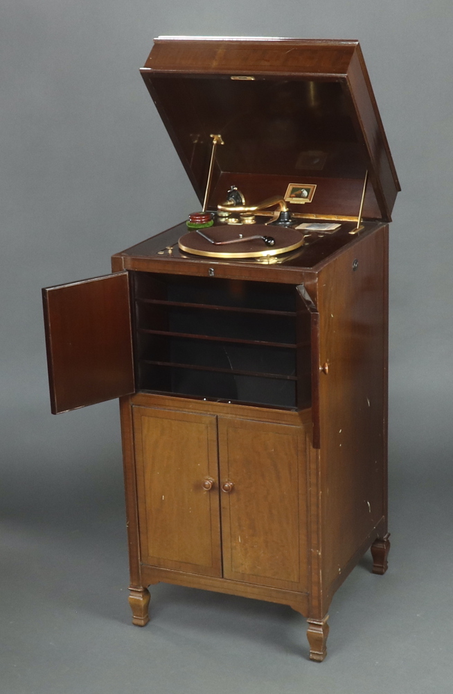 A His Master's Voice standard gramophone model 192, contained in a mahogany case enclosed by
