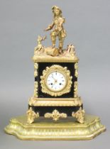 A 19th Century French 8 day mantel clock with 8cm enamelled dial, Roman numerals, contained in a