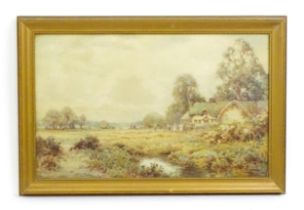 Creswick Boydell (1861-1919), Watercolour, A country landscape with haymaking near a thatched