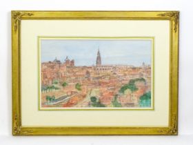 Norman Rogers, 20th century, Watercolour, A view of the ancient city of Toledo, Spain. Titled