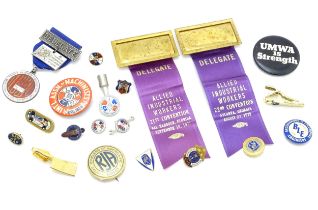 Trade Union Interest: a quantity of assorted badges, pins, etc. to include Delegate ribbons for