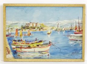 F. Bettelini, 20th century, Continental School, Watercolour, A French harbour scene in Antibes