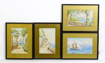 Franco, 20th century, Watercolour and gouache, Four Mediterranean views to include Mount Vesuvius