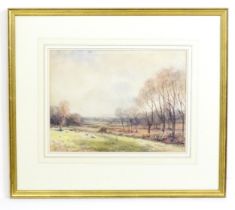 Frederick James Kerr (1853-1936), Watercolour, Sheep grazing in a Welsh landscape near the coast.