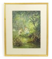 Herbert Sidney Percy (1863-1932), English School, Watercolour, The Bathers, A wooded river with