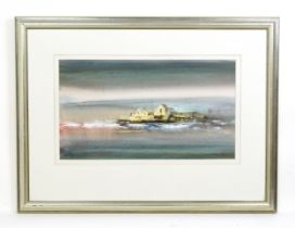 Colin Kent (b. 1934), Watercolour, A view of a fishing village and boats from the sea. Signed