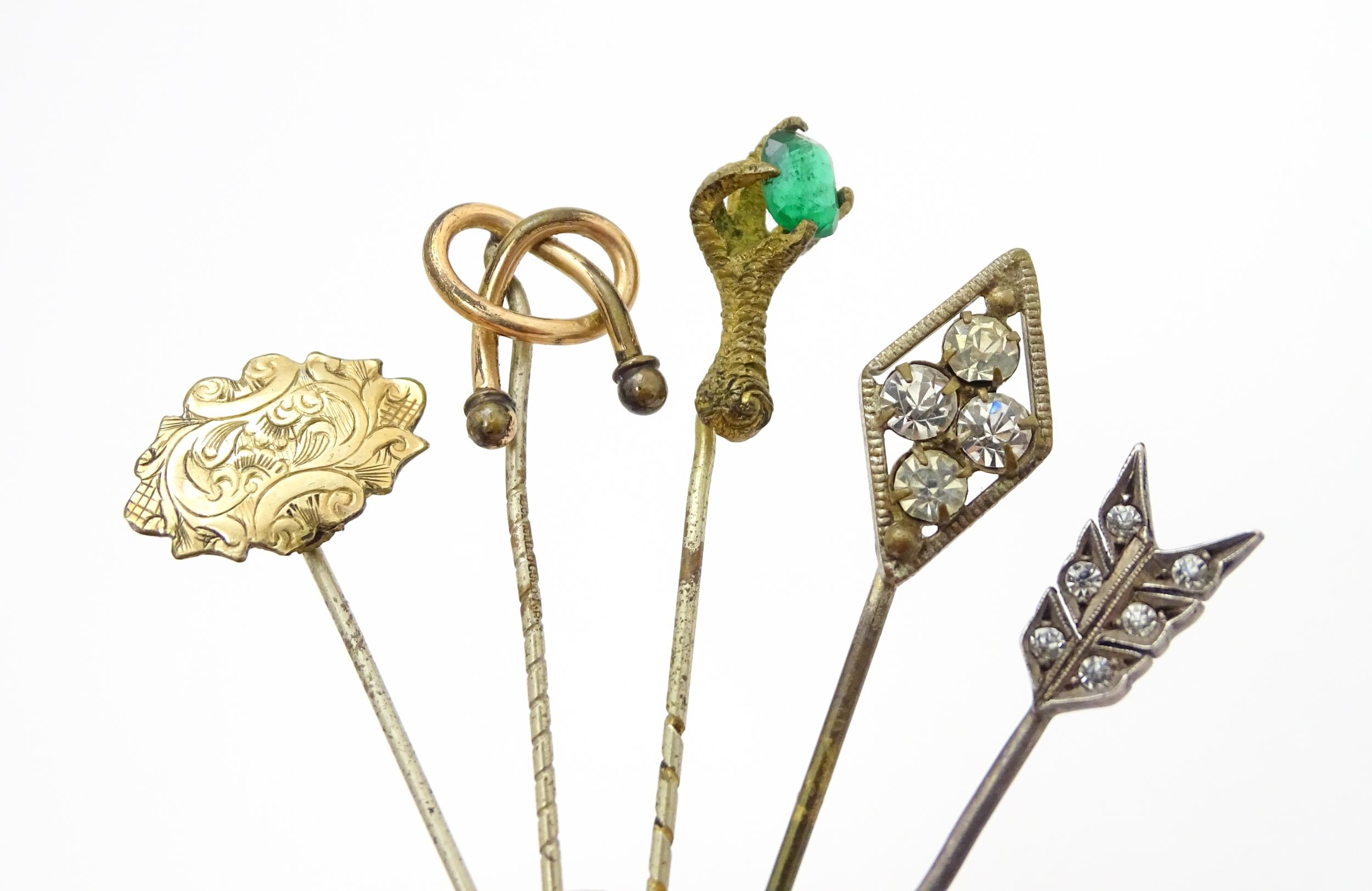 Twelve assorted stick pins to include examples with horse shoe finials, micro mosaic detail, etc. - Image 2 of 13