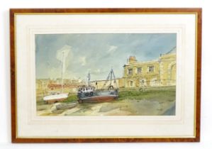 Howard, 20th century, Watercolour, Beached boats with buildings beyond. Signed Howard lower right.