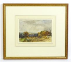 Early 20th century, Watercolour, Haymaking, A rural landscape scene with farmers and horses.