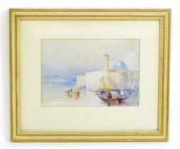 R. Scott, 20th century, Watercolour, A Venetian canal scene with figures in gondolas. Signed lower