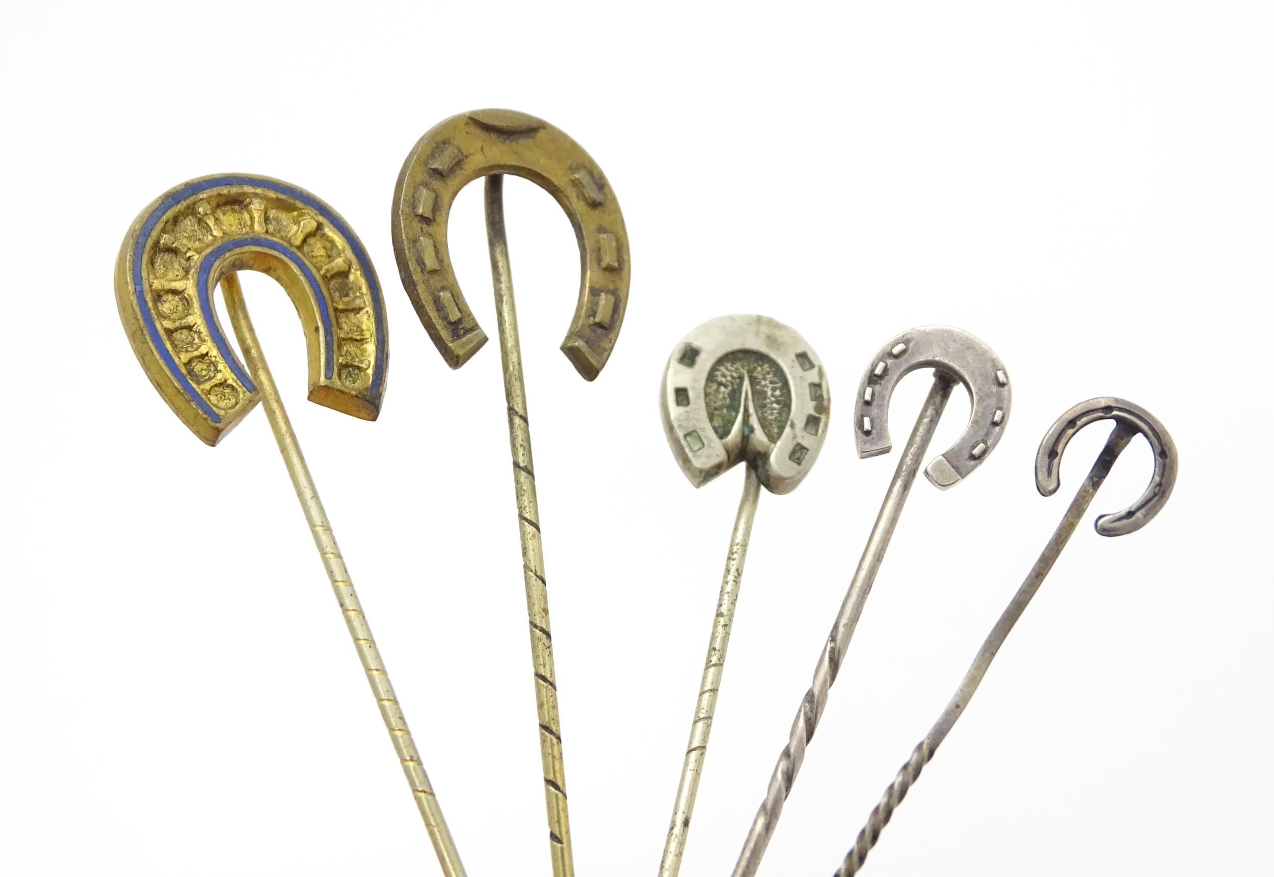 Twelve assorted stick pins to include examples with horse shoe finials, micro mosaic detail, etc. - Image 13 of 13