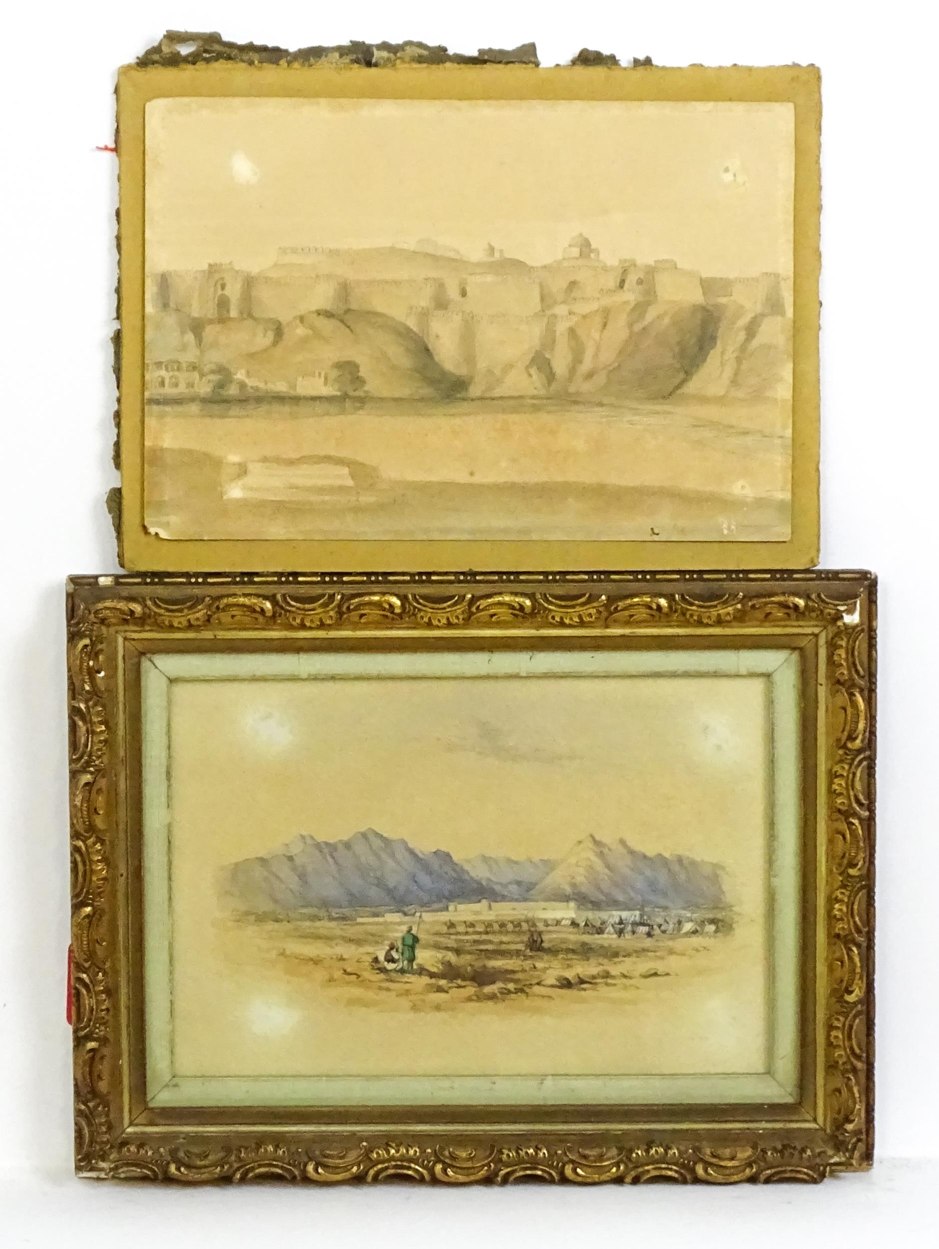 Early 19th century, English School, Watercolours, A pair of topographical views, one depicting an