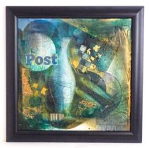 20th century, Mixed media, Abstract composition with relief elements, newspaper clippings, etc.