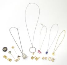 A quantity of assorted jewellery to include cufflinks, stick pin, necklaces pendants etc Please Note