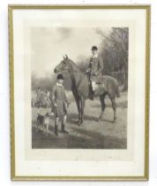 A monochrome lithograph after Thomas E. Marson depicting a hunting scene with huntsmen, horse and