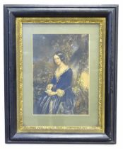 A George Baxter print titled The Day Before the Marriage depicting a young lady in a woodland.