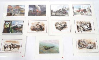 Twelve limited edition signed prints after John T. Kitchen depicting trains, planes and