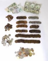 A quantity of 19th & 20thC coins and banknotes, to include farthings, shillings and two shillings