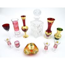 A quantity of assorted glassware to include a cut crystal decanter together with various items of