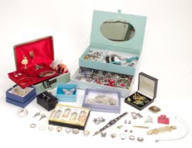 A quantity of costume jewellery to include brooches, necklaces, bracelets, rings, cufflinks, etc. To