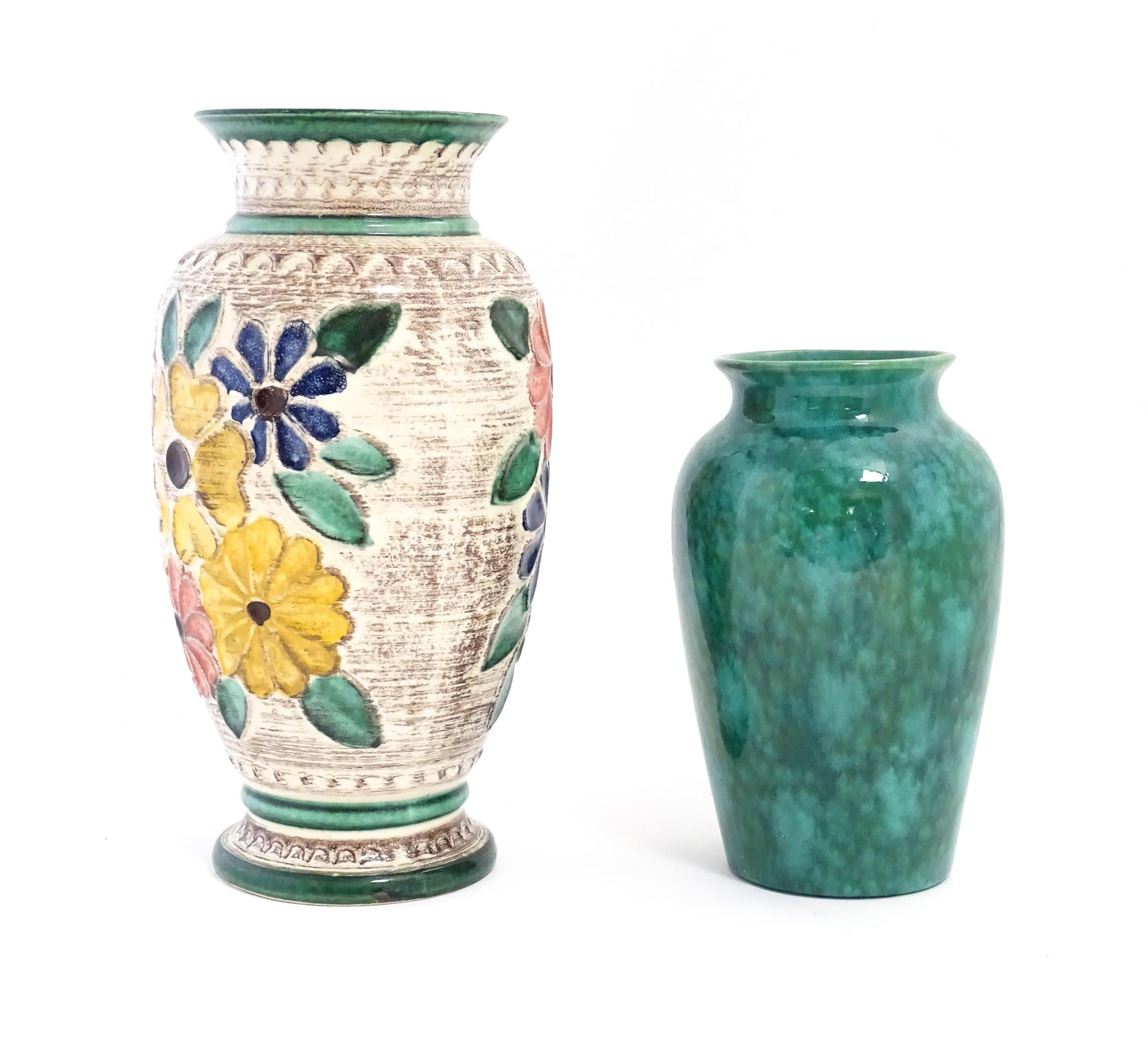 A West German vase decorated with flowers. Marked under. Together with another with a mottled - Image 4 of 9