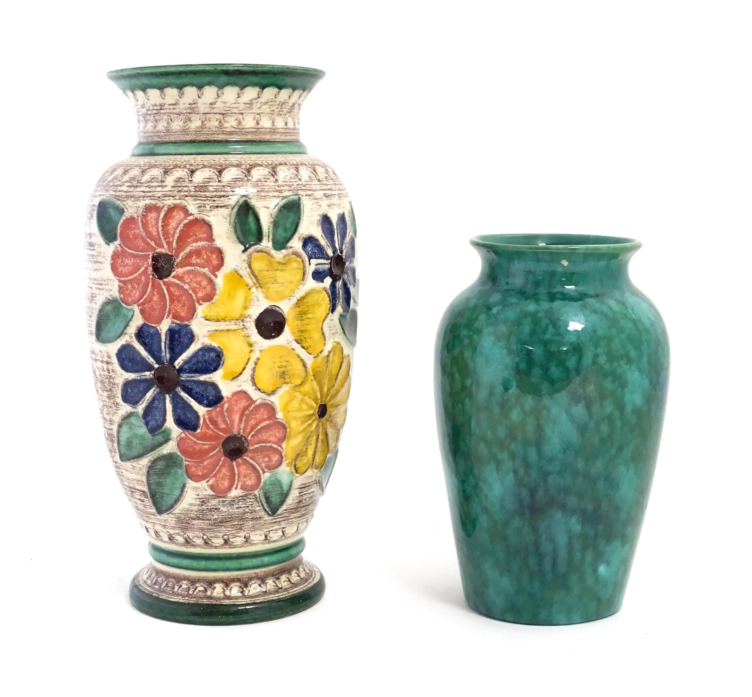 A West German vase decorated with flowers. Marked under. Together with another with a mottled - Image 6 of 9