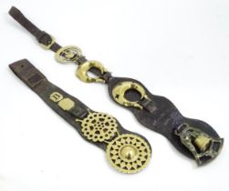 Two leather straps with horse brass detail, the largest approx 14 1/2" long (2) Please Note - we