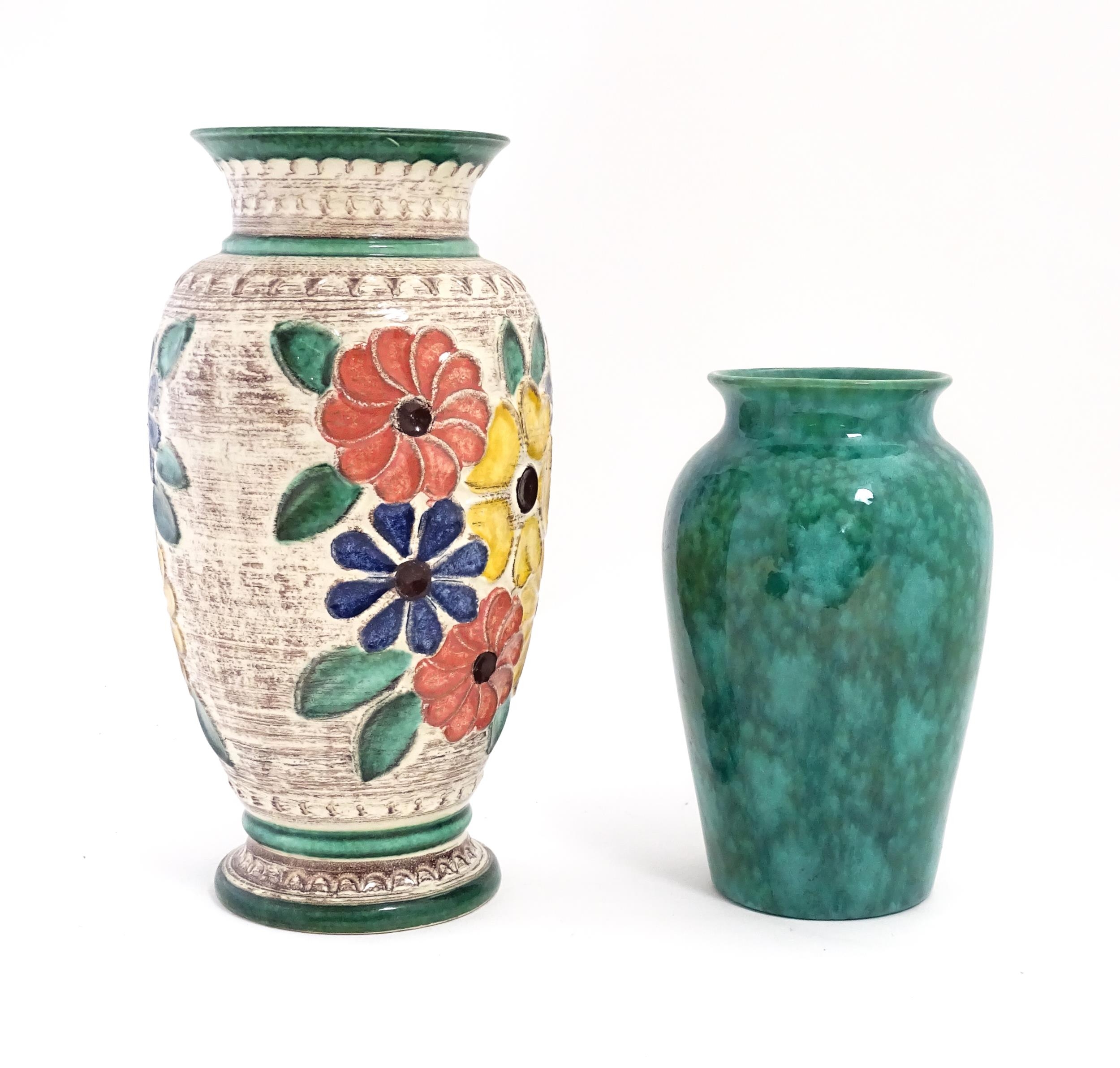 A West German vase decorated with flowers. Marked under. Together with another with a mottled - Image 5 of 9