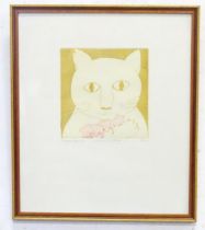 A limited edition colour etching by Maggie Binley titled Portrait of Percy, depicting a cat