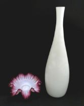 A Danish glass bottle vase. Together with a bowl with flared rim. Vase approx. 16 3/4" high (2)