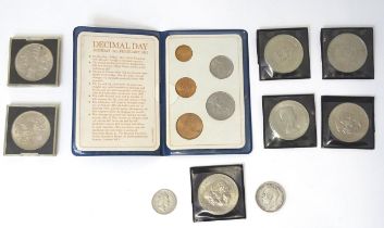 A quantity of 20thC coins, comprising a 1929 George V florin, seven Queen Elizabeth II crowns, a