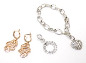 Assorted silver and silver gilt jewellery to include bracelet, earrings and pendant. The pendant