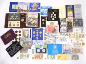 Coins : a quantity of assorted coinage to include proof sets, banknotes, commemorative issues etc.