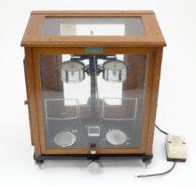 Mid 20thC cased electronic scales by Towers Scientific Laboratory Equipment, Widnes. Approx 20" tall