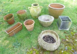 A quantity of assorted planters and plant pots, comprising six terracotta examples together with