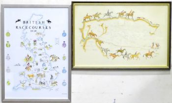 Two prints comprising a map of British Racecourses after James Armstrong, and a hunting print
