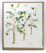 A 20th century mixed media study of three trees. Signed E. Mussi, dated '78 and titled Durham