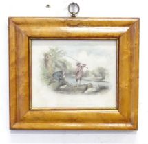 A Victorian engraving depicting two figures pike fishing, after James Giles. In a maple frame.
