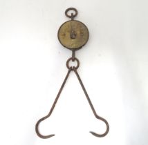 An early 20thC Salter's Class III spring balance (hanging scales), with brass dial, loop and two