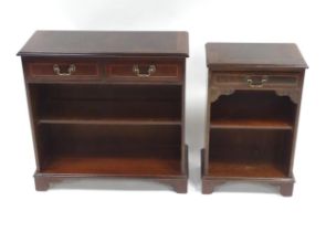 Two 20thC mahogany cabinets with drawers above two shelves, the largest approx 31" tall Please