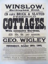 Buckinghamshire local interest: an early-20thC auction advertising poster, 'Winslow, Buckingham