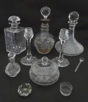 A quantity of assorted cut glass wares to include a silver collared decanter hallmarked Birmingham