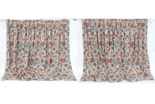 A pair of full length lined and interlined curtains in Ian Sanderson Chatterpie with a double