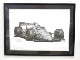 A signed limited edition F1 print after Alan Stammers, depicting Nigel Mansell at the wheel of his