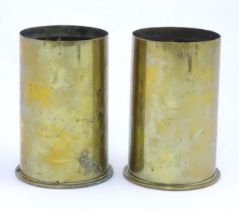 Militaria , WWI / First World War / World War 1 / WW1 : two German mortar shell casings, each approx