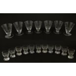 Rowland Ward sherry / liquor glasses with engraved Safari animal detail. Unsigned. Largest approx.