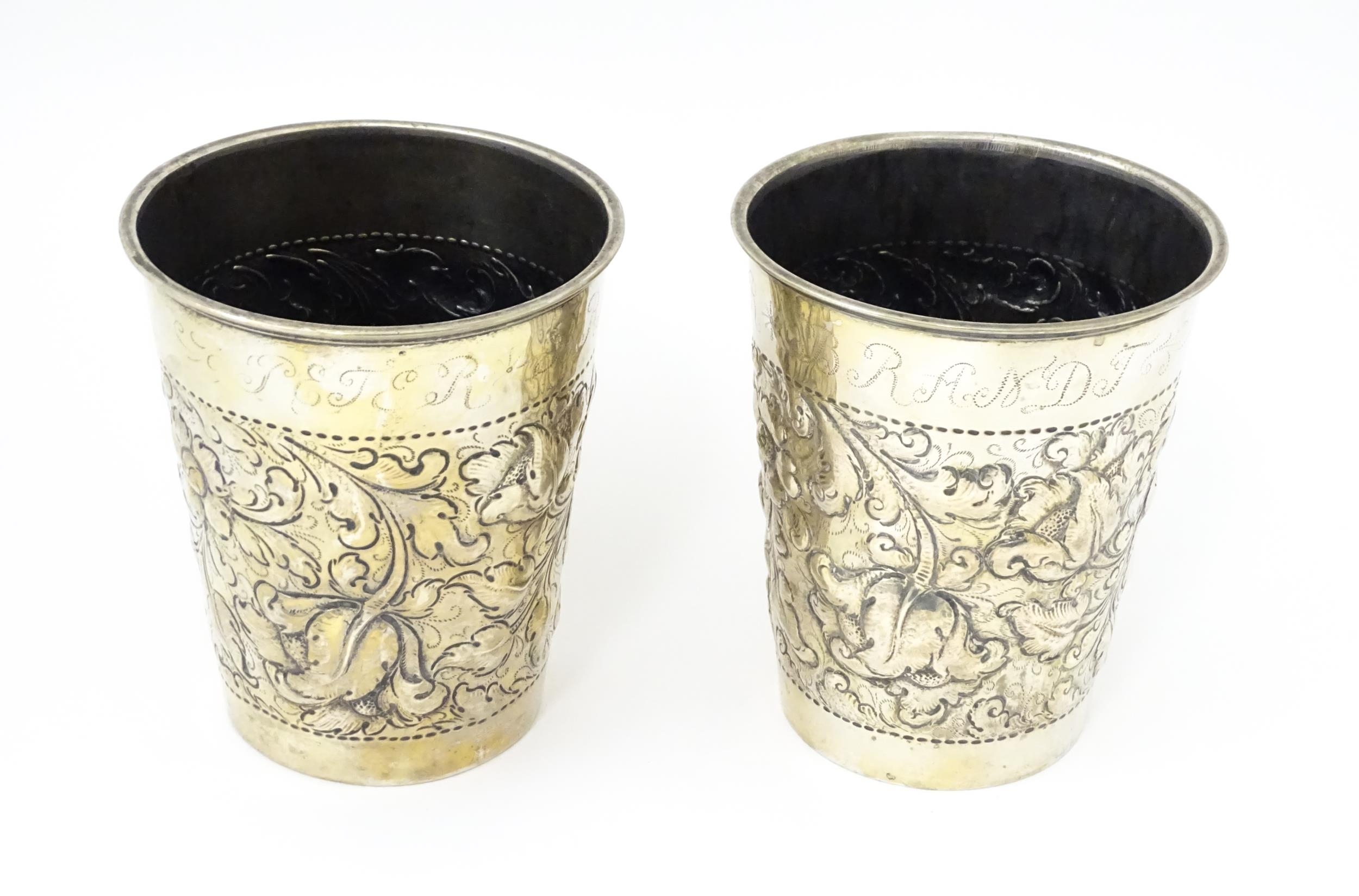 Scandinavian silver : Two early 20thC Danish silver large beakers with floral and acanthus scroll - Image 2 of 11