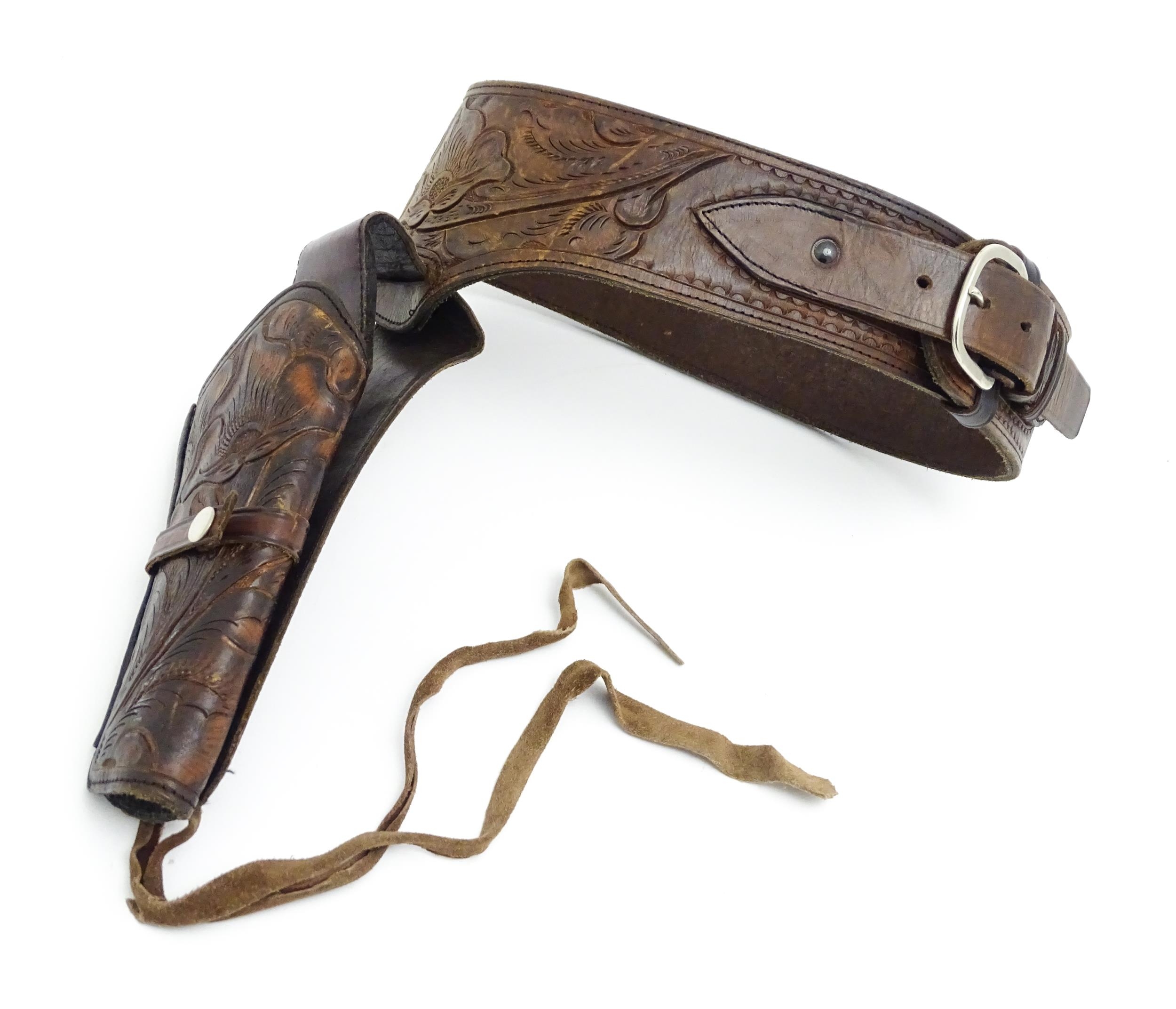 Militaria: a western pistol belt / bandolier with holster and provision for 11 bullets, the - Image 3 of 9