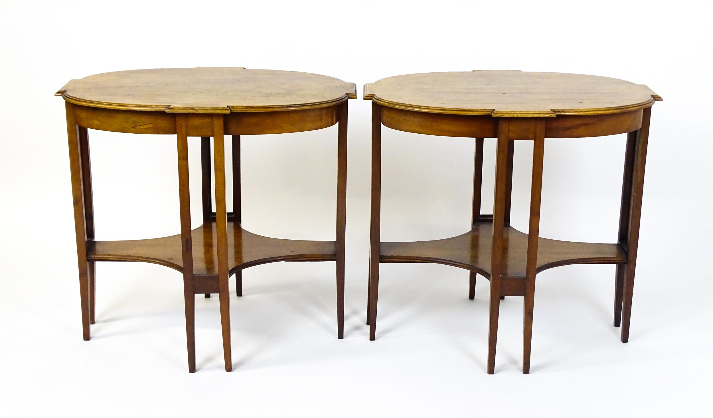 A pair of late 19thC / early 20thC mahogany side tables, each with shaped tops and having eight - Image 2 of 9